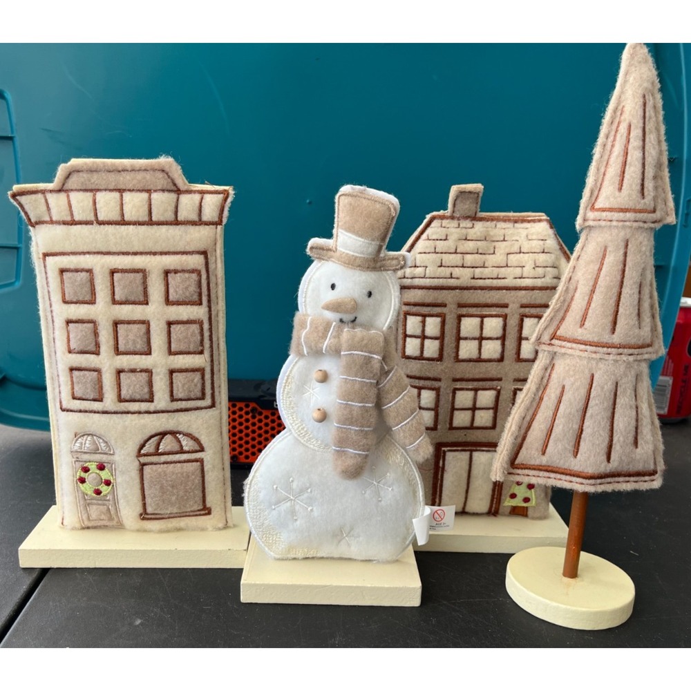 Neutral Snowman Christmas Tree Fabric Felt Table Decoration Farmhouse Country